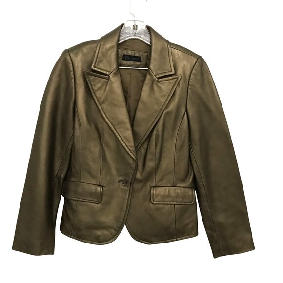 CONTEXT  Bronze Leather Blazer Jacket Womens Size M - Picture 1 of 9